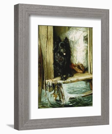 Left in Charge - a Black Pomerain on the Steps of a Bathing Machine-Philip Eustace Stretton-Framed Giclee Print