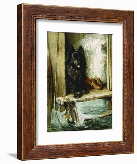 Left in Charge - a Black Pomerain on the Steps of a Bathing Machine-Philip Eustace Stretton-Framed Giclee Print