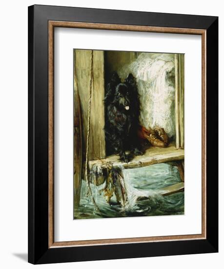 Left in Charge - a Black Pomerain on the Steps of a Bathing Machine-Philip Eustace Stretton-Framed Giclee Print