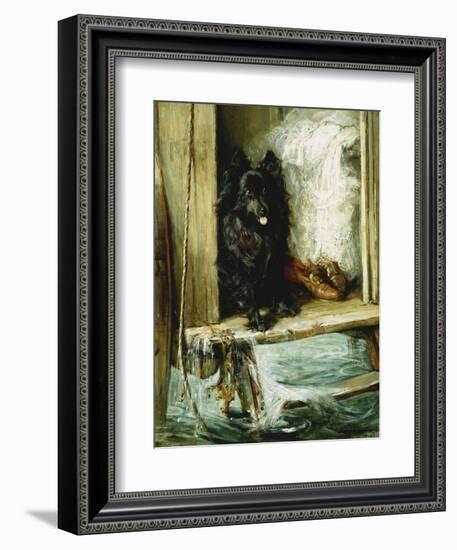 Left in Charge - a Black Pomerain on the Steps of a Bathing Machine-Philip Eustace Stretton-Framed Giclee Print