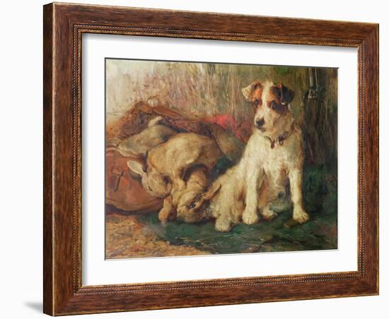 Left in Charge - a Fox Terrier with Game-Philip Eustace Stretton-Framed Giclee Print