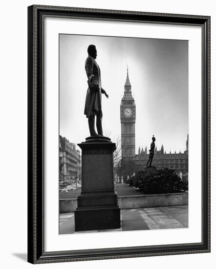 Legendary Clock Tower Big Ben Framed by Statues of Lord Palmerston and Jan Smuts-Alfred Eisenstaedt-Framed Photographic Print