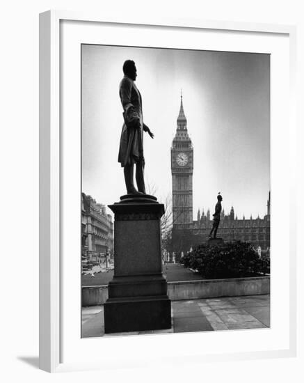 Legendary Clock Tower Big Ben Framed by Statues of Lord Palmerston and Jan Smuts-Alfred Eisenstaedt-Framed Photographic Print