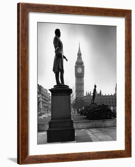 Legendary Clock Tower Big Ben Framed by Statues of Lord Palmerston and Jan Smuts-Alfred Eisenstaedt-Framed Photographic Print