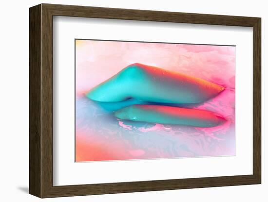 Legs and Belly. close up Female Body in the Milk Bath with Soft White Glowing in Neon Light. Beauty-master1305-Framed Photographic Print