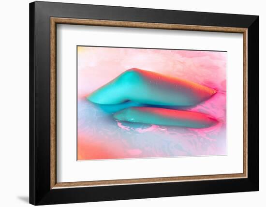 Legs and Belly. close up Female Body in the Milk Bath with Soft White Glowing in Neon Light. Beauty-master1305-Framed Photographic Print