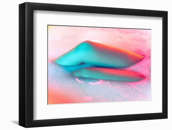 Legs and Belly. close up Female Body in the Milk Bath with Soft White Glowing in Neon Light. Beauty-master1305-Framed Photographic Print