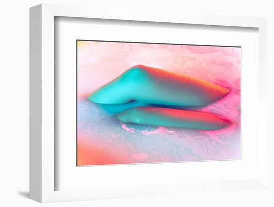 Legs and Belly. close up Female Body in the Milk Bath with Soft White Glowing in Neon Light. Beauty-master1305-Framed Photographic Print