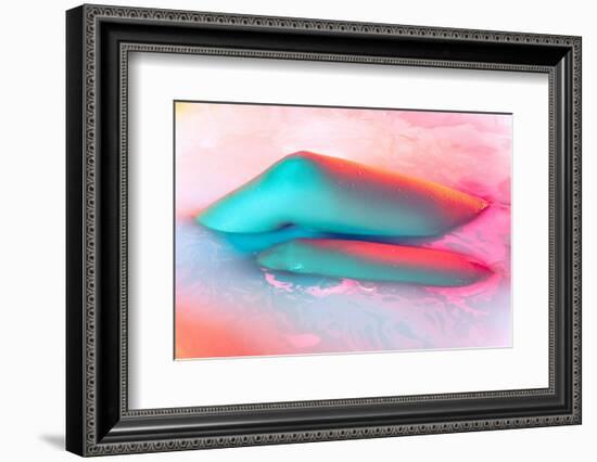 Legs and Belly. close up Female Body in the Milk Bath with Soft White Glowing in Neon Light. Beauty-master1305-Framed Photographic Print