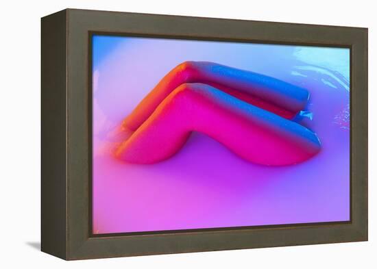 Legs and Belly. close up Female Body in the Milk Bath with Soft White Glowing in Neon Light. Beauty-master1305-Framed Premier Image Canvas