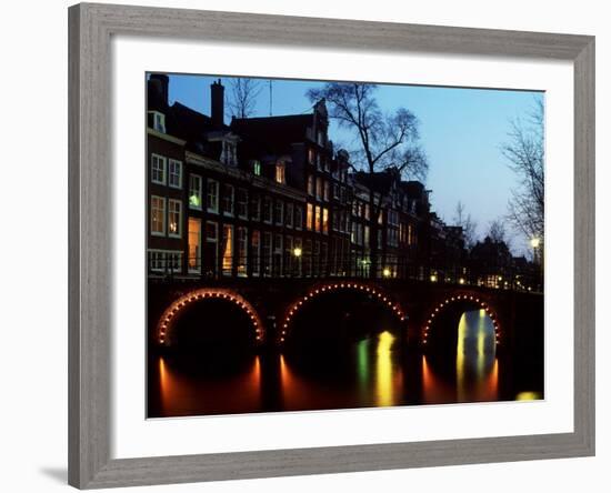 Leidsegracht at Dusk in Amsterdam in the Netherlands-null-Framed Photographic Print