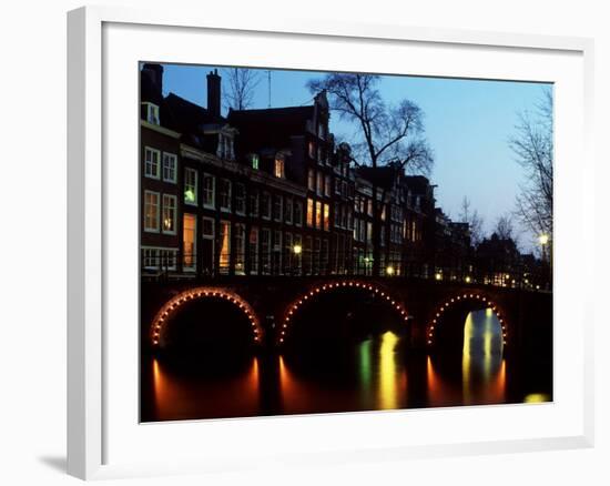 Leidsegracht at Dusk in Amsterdam in the Netherlands-null-Framed Photographic Print