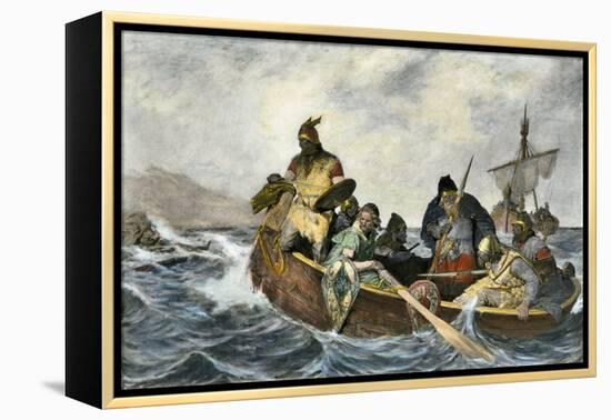 Leif Erikssen Off the Coast of Vineland in a Viking Landing Boat-null-Framed Premier Image Canvas