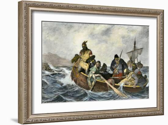 Leif Erikssen Off the Coast of Vineland in a Viking Landing Boat-null-Framed Giclee Print