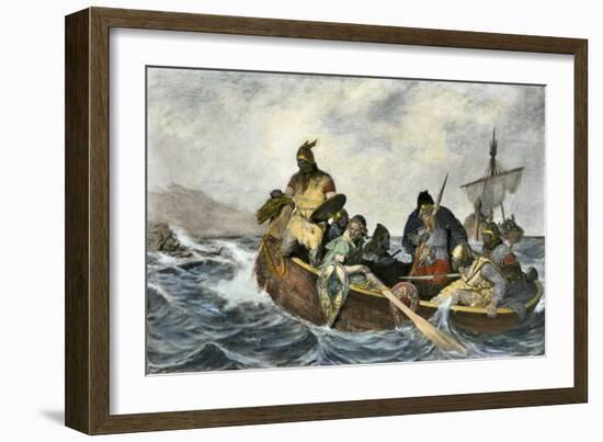 Leif Erikssen Off the Coast of Vineland in a Viking Landing Boat-null-Framed Giclee Print