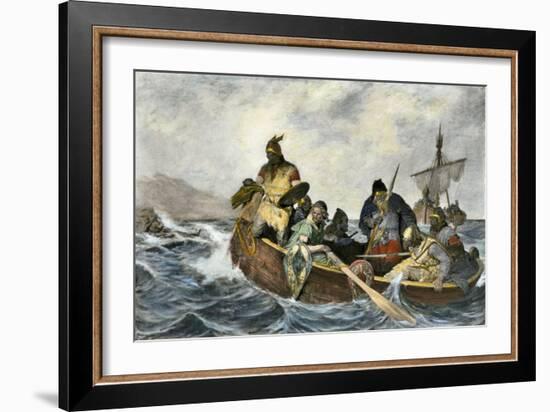 Leif Erikssen Off the Coast of Vineland in a Viking Landing Boat-null-Framed Giclee Print