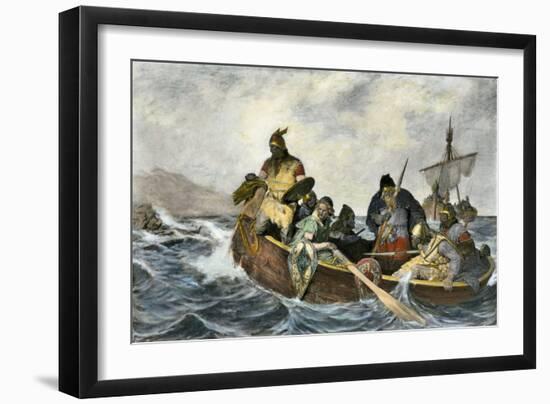 Leif Erikssen Off the Coast of Vineland in a Viking Landing Boat-null-Framed Giclee Print