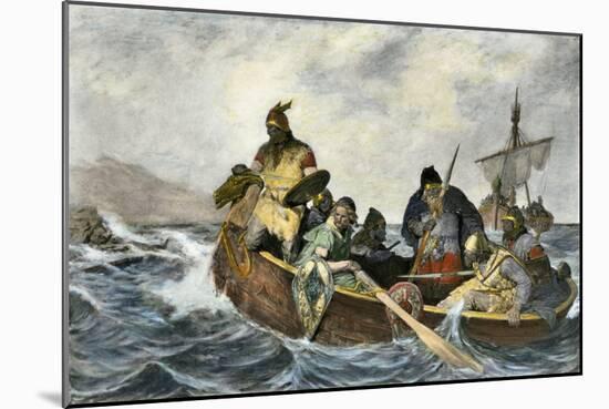 Leif Erikssen Off the Coast of Vineland in a Viking Landing Boat-null-Mounted Giclee Print
