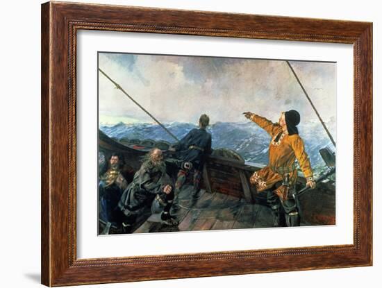 Leif Eriksson (10th Century) Sights Land in America, 1893-Christian Krohg-Framed Giclee Print