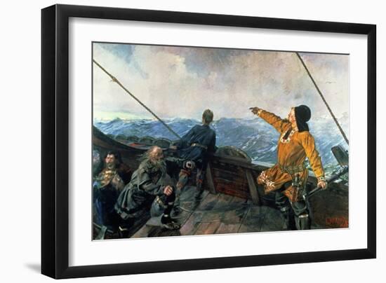 Leif Eriksson (10th Century) Sights Land in America, 1893-Christian Krohg-Framed Giclee Print