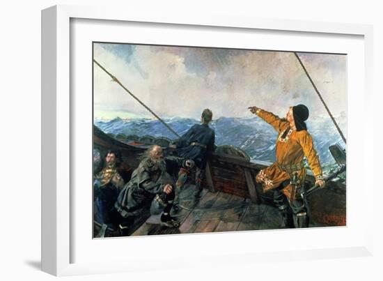 Leif Eriksson (10th Century) Sights Land in America, 1893-Christian Krohg-Framed Giclee Print