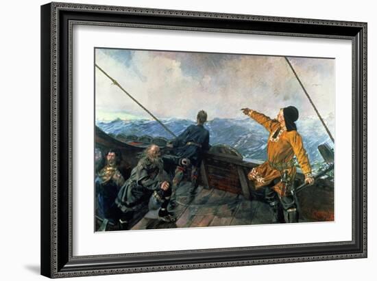 Leif Eriksson (10th Century) Sights Land in America, 1893-Christian Krohg-Framed Giclee Print