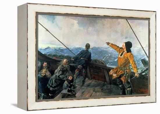 Leif Eriksson (10th Century) Sights Land in America, 1893-Christian Krohg-Framed Premier Image Canvas