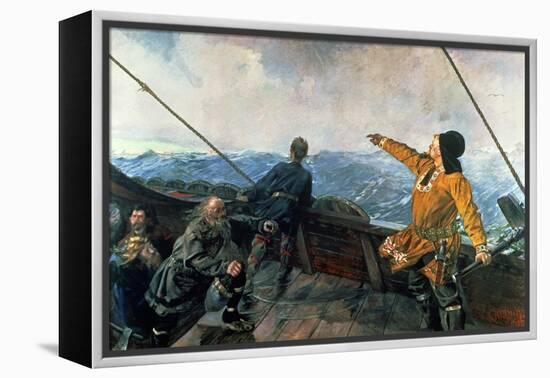 Leif Eriksson (10th Century) Sights Land in America, 1893-Christian Krohg-Framed Premier Image Canvas