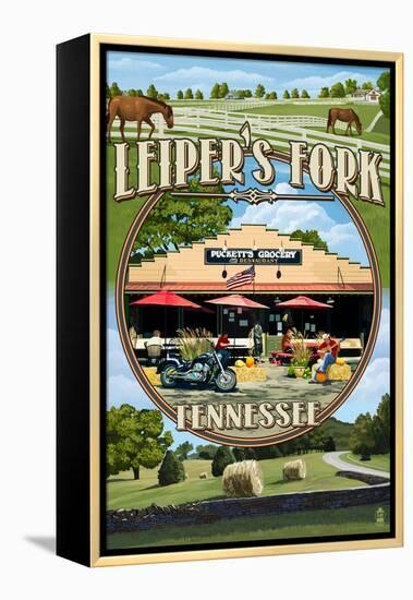 Leiper's Fork, Tennessee - Montage Scenes-Lantern Press-Framed Stretched Canvas