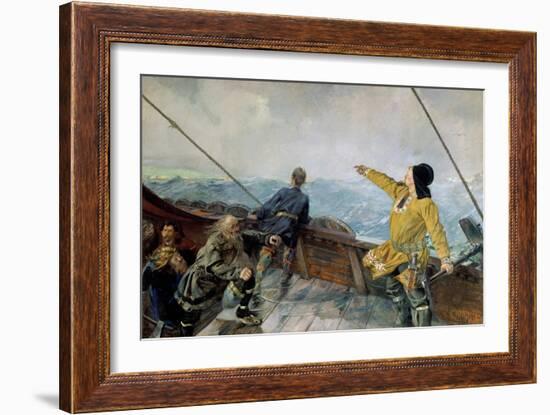 Leiv Eiriksson Discovers America-Christian Krohg-Framed Giclee Print