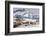 Lemaire Channel, Antarctica. Gentoo Penguin colony in foreground with Icebergs-Janet Muir-Framed Photographic Print