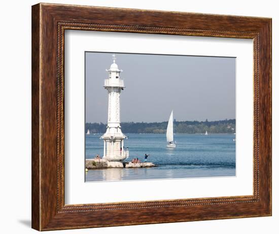 Leman Lake Lighthouse, Lake Geneva, Geneva, Switzerland, Europe-Godong-Framed Photographic Print