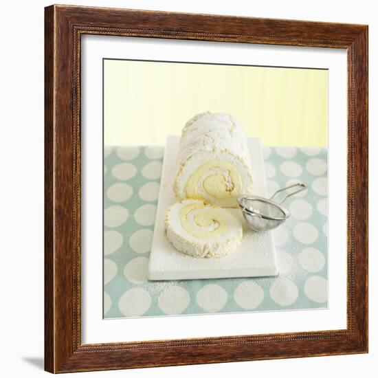 Lemon Meringue Roulade with Icing Sugar, a Slice Cut-Dave King-Framed Photographic Print