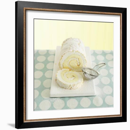 Lemon Meringue Roulade with Icing Sugar, a Slice Cut-Dave King-Framed Photographic Print