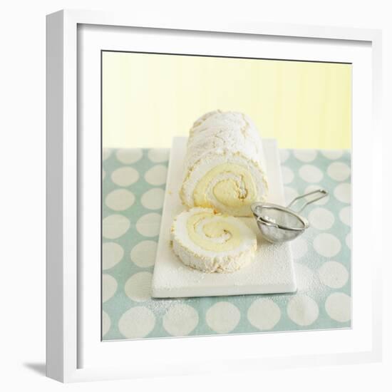 Lemon Meringue Roulade with Icing Sugar, a Slice Cut-Dave King-Framed Photographic Print