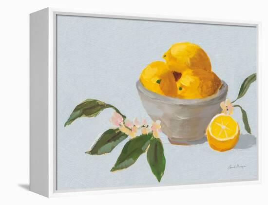 Lemons in Grey Bowl Blue Texture-Pamela Munger-Framed Stretched Canvas