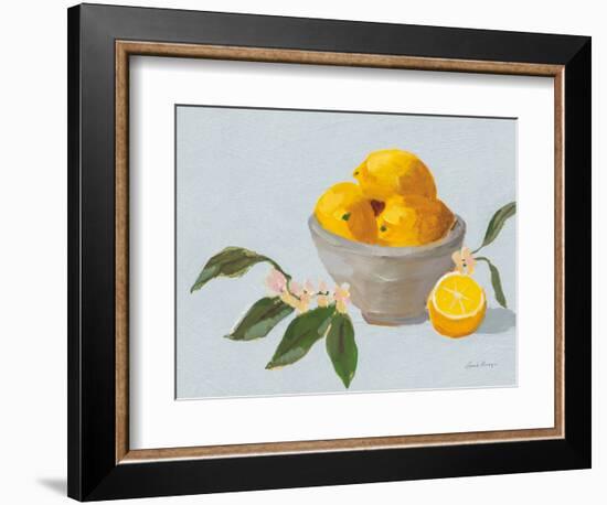 Lemons in Grey Bowl Blue Texture-Pamela Munger-Framed Premium Giclee Print