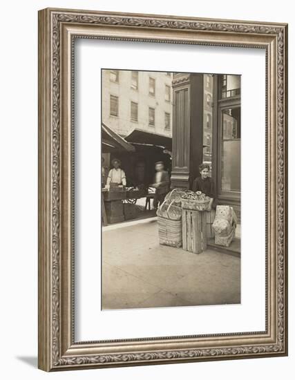 Lena Lochiavo, 11, basket and pretzel seller at Sixth Street market, Cincinnati, Ohio, August 1908-Lewis Wickes Hine-Framed Photographic Print