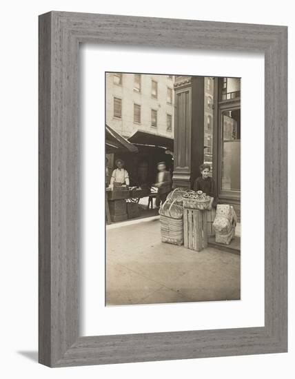 Lena Lochiavo, 11, basket and pretzel seller at Sixth Street market, Cincinnati, Ohio, August 1908-Lewis Wickes Hine-Framed Photographic Print