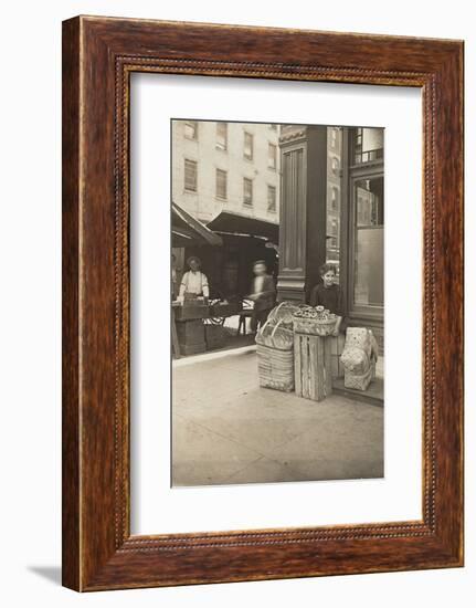 Lena Lochiavo, 11, basket and pretzel seller at Sixth Street market, Cincinnati, Ohio, August 1908-Lewis Wickes Hine-Framed Photographic Print