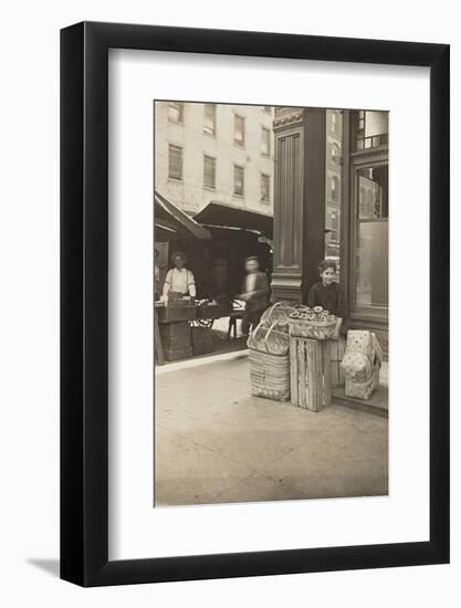 Lena Lochiavo, 11, basket and pretzel seller at Sixth Street market, Cincinnati, Ohio, August 1908-Lewis Wickes Hine-Framed Photographic Print