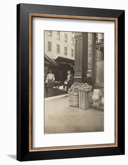 Lena Lochiavo, 11, basket and pretzel seller at Sixth Street market, Cincinnati, Ohio, August 1908-Lewis Wickes Hine-Framed Photographic Print