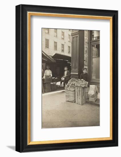 Lena Lochiavo, 11, basket and pretzel seller at Sixth Street market, Cincinnati, Ohio, August 1908-Lewis Wickes Hine-Framed Photographic Print