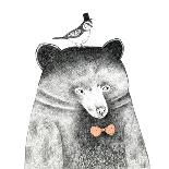 Bear with a Bird on His Head - Pencil Drawing-lenaer-Art Print