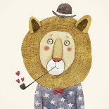 Lion in Hat and with a Pipe Drawing. Children's Illustration-lenaer-Art Print