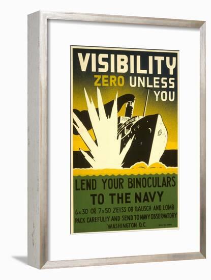 Lend Your Binoculars to the Navy, WWII Poster-null-Framed Art Print