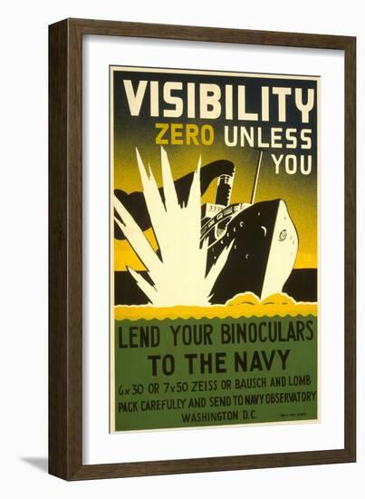 Lend Your Binoculars to the Navy, WWII Poster-null-Framed Art Print
