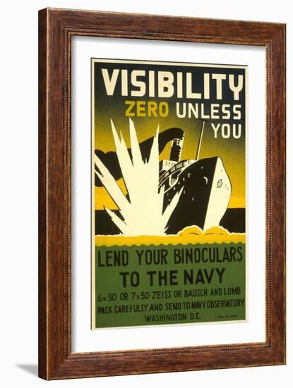 Lend Your Binoculars to the Navy, WWII Poster-null-Framed Art Print