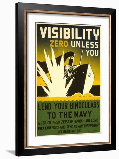 Lend Your Binoculars to the Navy, WWII Poster-null-Framed Art Print