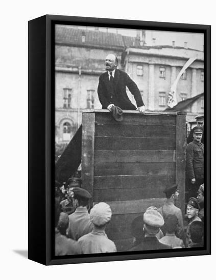 Lenin Delivering a Speech in a Moscow Square, with Trotsky Watching, 1918-null-Framed Premier Image Canvas